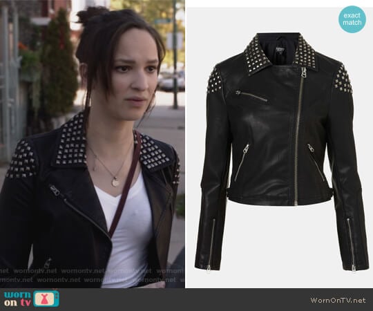 Topshop Studded Faux Leather Biker Jacket worn by Sierra Morton (Ruby Modine) on Shameless