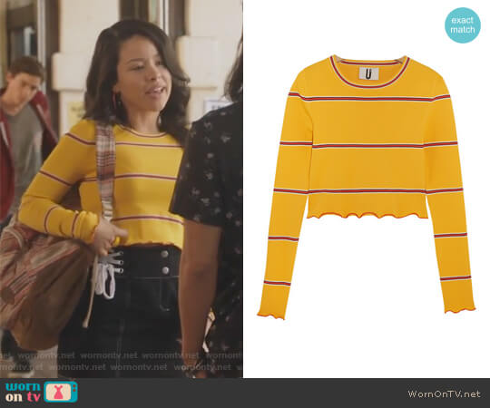 Topshop Margot striped stretch-knit top worn by Mariana Foster (Cierra Ramirez) on The Fosters