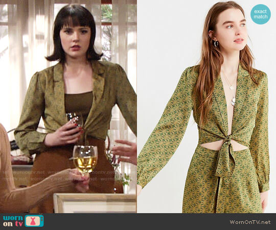 Satin Paisley Tie-Front Top from Urban Outfitters worn by Tessa Porter (Cait Fairbanks) on The Young and the Restless