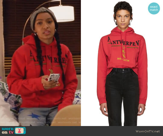 Vetements Antwerp Fitted Cut Up Hoodie worn by Zoey Johnson (Yara Shahidi) on Grown-ish