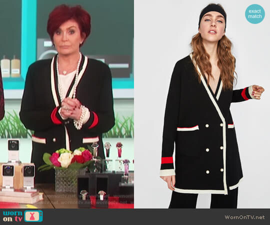 Zara Double Breasted Jacket with Pearl Buttons worn by Sharon Osbourne on The Talk