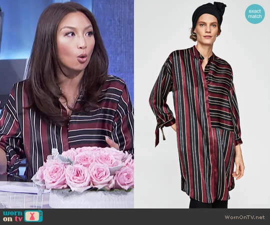 Zara Striped Satin Dress worn by Jeannie Mai on The Real