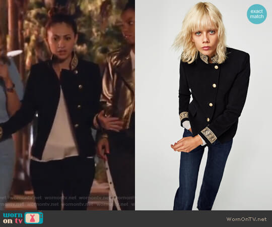 Zara Velvet Jacket with Passementerie worn by Ana Torres (Francia Raisa) on Grown-ish