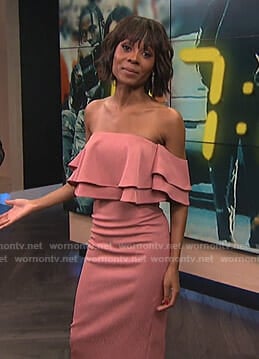 Zuri’s pink ruffled off-shoulder dress on E! News