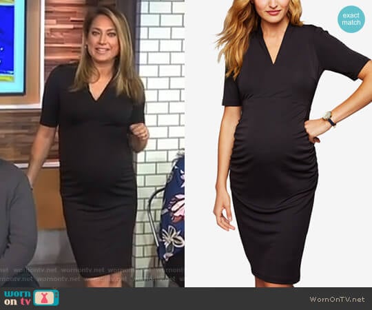 A Pea in the Pod Maternity V-Neck Sheath Dress worn by Ginger Zee on Good Morning America