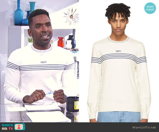 APC Striped Logo Pullover worn by Justin Sylvester on E! News
