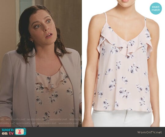 Aqua Floral Ruffle V-Neck Cami worn by Rebecca Bunch (Rachel Bloom) on Crazy Ex-Girlfriend