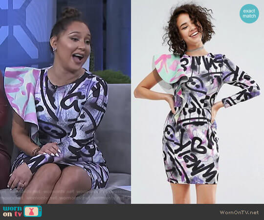 Asos x MTV Print Ruffle Mini Dress worn by Adrienne Houghton on The Real
