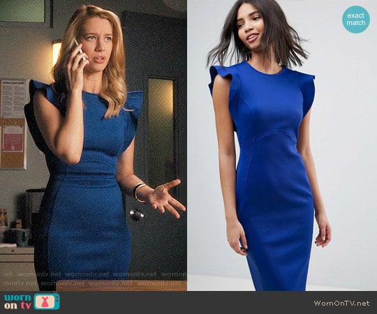 ASOS Scuba Midi Pencil Dress With Frill Sleeve worn by Petra Solano (Yael Grobglas) on Jane the Virgin
