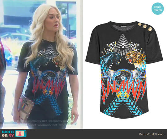 Balmain Printed Top with Embossed Buttons worn by Erika Jayne on The Real Housewives of Beverly Hills
