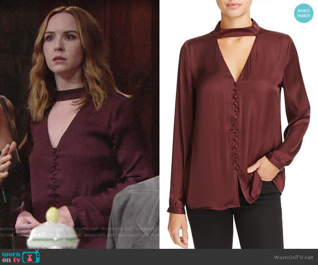 Bardot Cutout Satin Blouse worn by Mariah Copeland (Camryn Grimes) on The Young and the Restless
