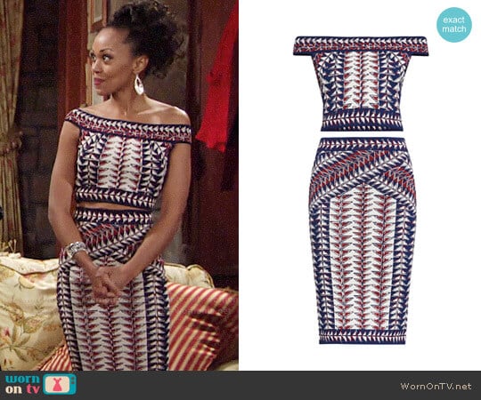 Bcbgmaxazria Kayann Top in Dark Midnight Combo worn by Hilary Curtis (Mishael Morgan) on The Young and the Restless