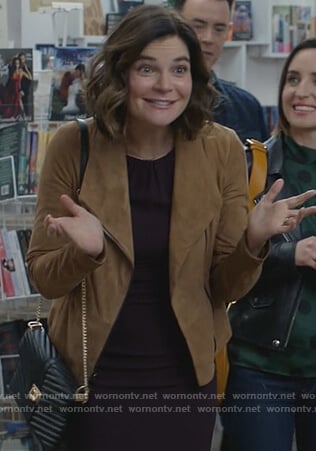 Heather’s khaki suede jacket on Life in Pieces