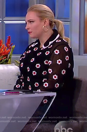 Meghan’s black floral embellished top on The View