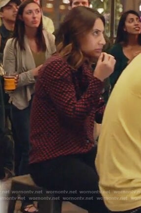 Ana’s black and red heart print blouse on Grown-ish