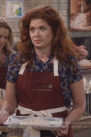 Grace’s blue print top and apron on Will and Grace