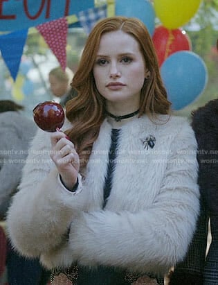 Cheryl’s fur jacket and embellished leather skirt on Riverdale