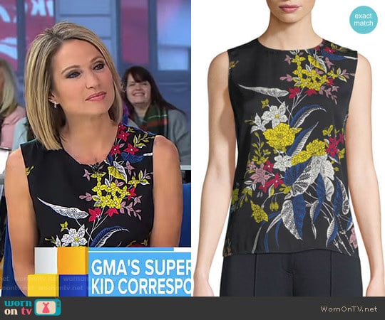 Diane von Furstenberg Floral-Print Silk Shell Top worn by Amy Robach on Good Morning America
