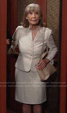 Dina’s embellished collar skirt suit on The Young and the Restless