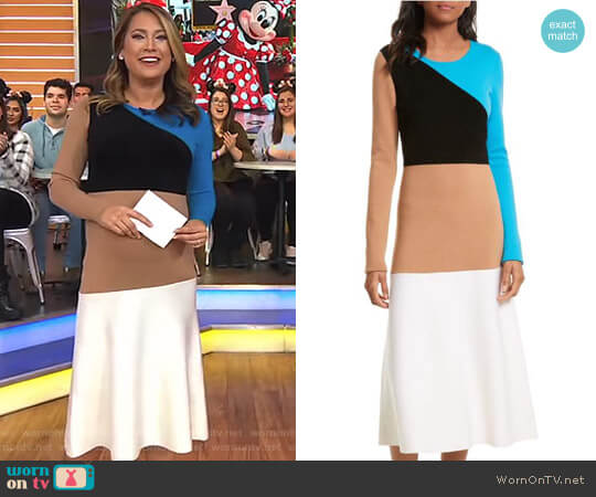 Diane von Furstenberg Crewneck Flare Knit Dress worn by Ginger Zee on Good Morning America