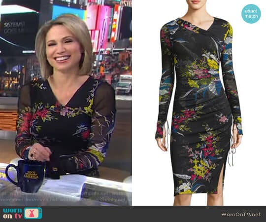 Diane von Furstenberg Floral-Print Ruched Dress worn by Amy Robach on Good Morning America