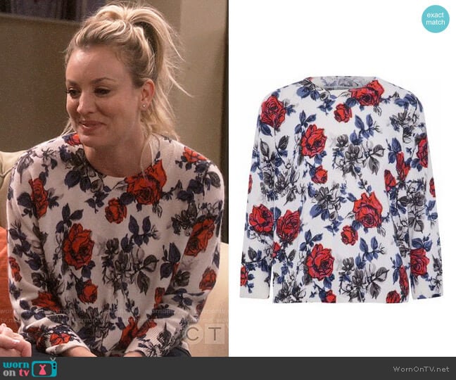 Equipment Melanie Floral Sweater worn by Penny Hofstadter (Kaley Cuoco) on The Big Bang Theory