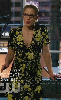 Felicity’s black and yellow floral dress on Arrow