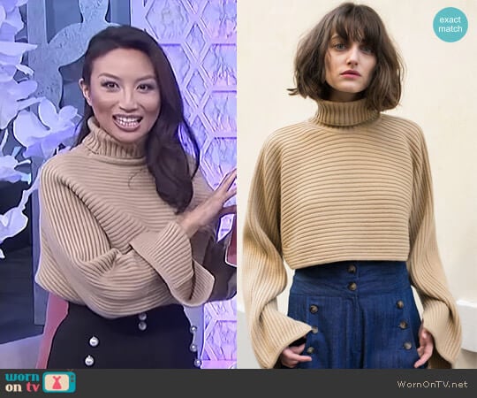Frankie Camel Cropped Turtleneck Sweater worn by Jeannie Mai on The Real
