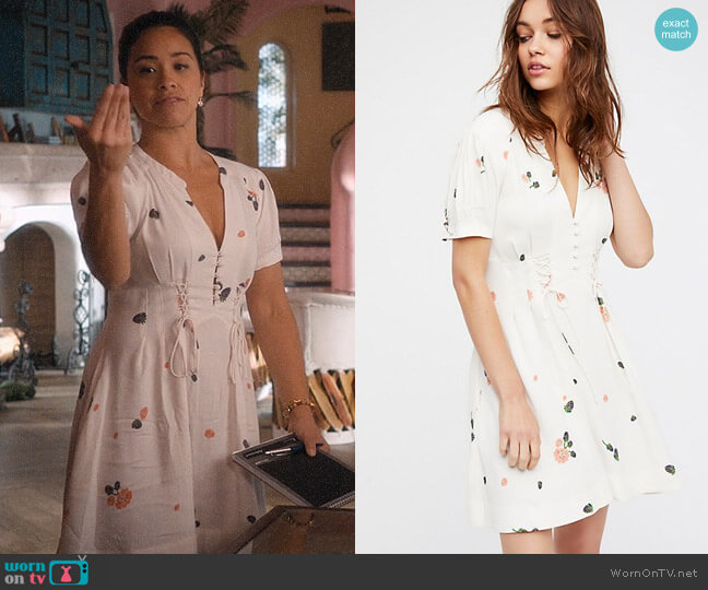 Free People Dream Girl Mini Dress in Ivory Combo worn by Jane Villanueva (Gina Rodriguez) on Jane the Virgin