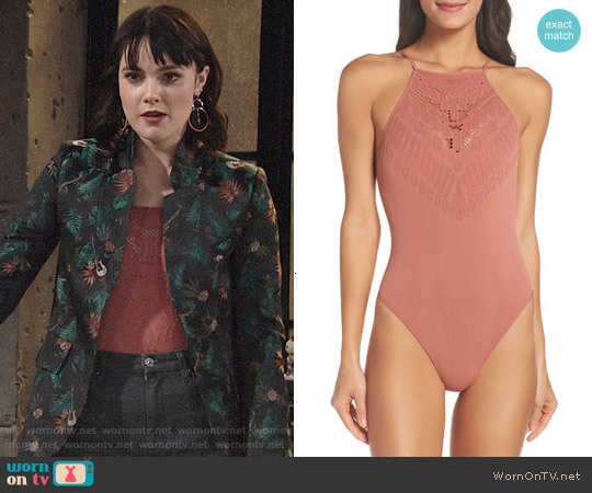 Free People Solstice Bodysuit in Copper worn by Tessa Porter (Cait Fairbanks) on The Young and the Restless