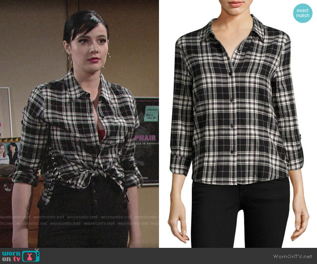 Generation Love Roberta Lace-up Plaid Shirt worn by Tessa Porter (Cait Fairbanks) on The Young and the Restless