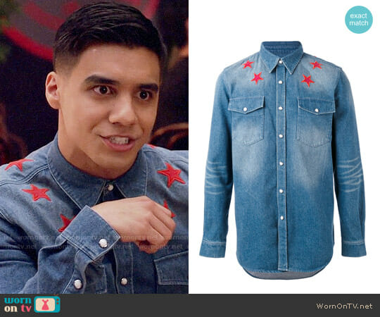 Givenchy Denim Star Embroidered Shirt worn by Vivek Shah (Jordan Buhat) on Grown-ish