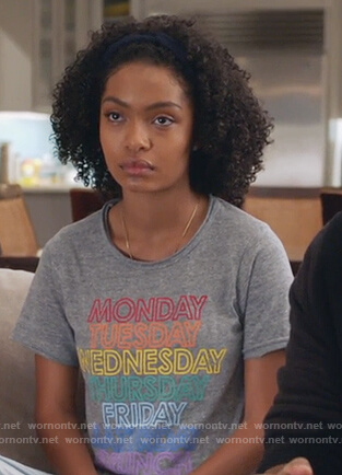 Zoey’s days of the week tee on Grown-ish