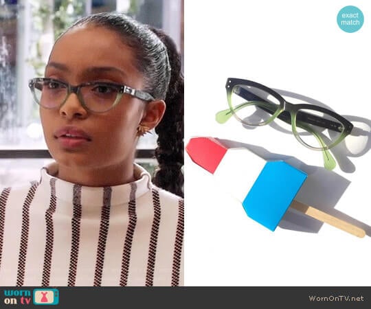 Gro Eyewear Khaleesi Glasses in Jade Gradient worn by Zoey Johnson (Yara Shahidi) on Grown-ish