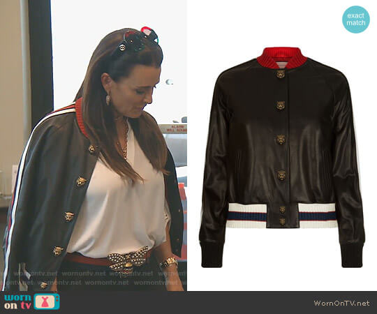 Gucci Embroidered Leather Bomber Jacket worn by Kyle Richards on The Real Housewives of Beverly Hills