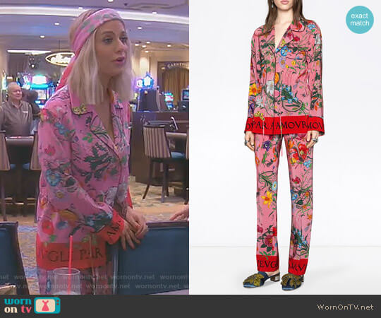 Gucci Silk Flora Snake Print Pants worn by Dorit Kemsley on The Real Housewives of Beverly Hills