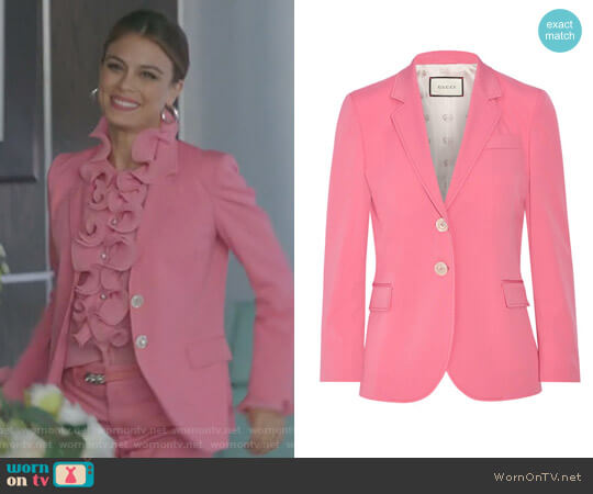 Gucci Stretch Wool and Silk-Blend Blazer worn by Cristal Flores (Nathalie Kelley) on Dynasty