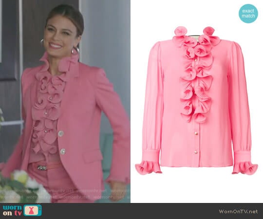 Gucci Frill Embroidered Blouse worn by Cristal Flores (Nathalie Kelley) on Dynasty