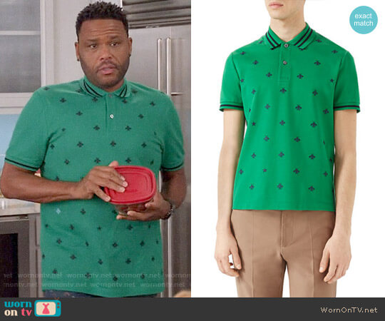 Gucci Cotton Polo w/Bees & Stars in Green worn by Andre Johnson (Anthony Anderson) on Black-ish