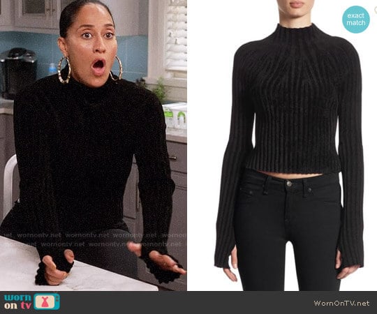 Helmut Lang Ridge Cropped Velveteen Sweater worn by Rainbow Johnson (Tracee Ellis Ross) on Black-ish