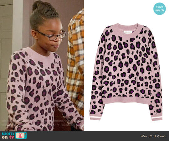 H&M Fine-knit Sweater in Pink / Leopard Print worn by Diane Johnson (Marsai Martin) on Black-ish
