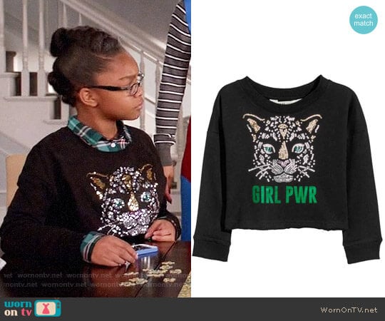 H&M Girl Power Cat Printed Sweatshirt worn by Diane Johnson (Marsai Martin) on Black-ish