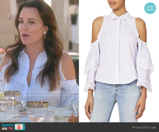 Jonathan Simkhai Cold Shoulder Stripe Top worn by Kyle Richards on The Real Housewives of Beverly Hills