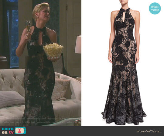 Jovani Floral Embellished Sleeveless Halter Evening Gown worn by Eve Donovan (Kassie DePaiva) on Days of our Lives