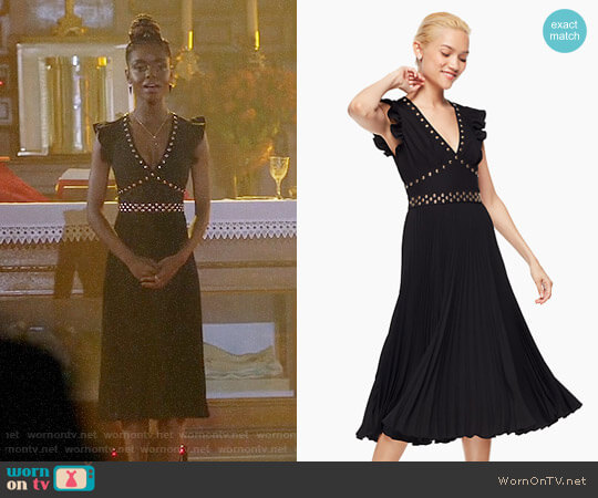 Kate Spade Pleated Stud Crepe Dress worn by Josie McCoy (Ashleigh Murray) on Riverdale