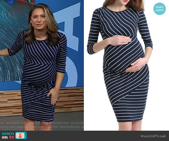 Kimi and Kai Halina Stripe Maternity Body-Con Dress worn by Ginger Zee on Good Morning America