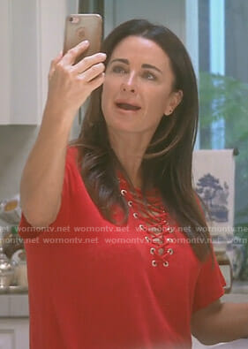 Kyle’s red lace-up t-shirt on The Real Housewives of Beverly Hills