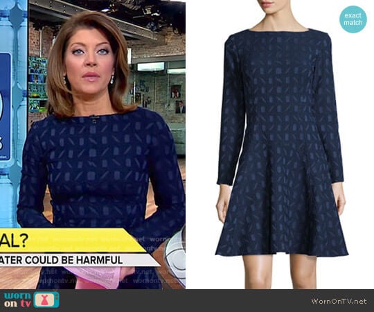 Lela Rose Geometric-Jacquard Long-Sleeve Dress worn by Norah O'Donnell on CBS Mornings