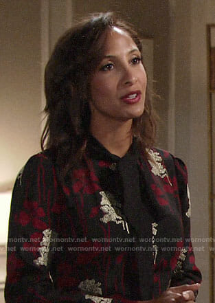 Lily’s black and red floral dress on The Young and the Restless