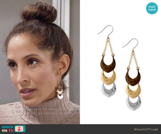 Lucky Brand Tri-Tone Triple Drop Earrings worn by Lily Winters (Christel Khalil) on The Young and the Restless